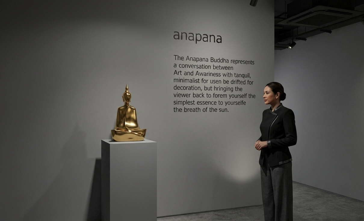 พื้นที่จัดแสดงประติมากรรม anapana และผู้ชมในนิทรรศการ